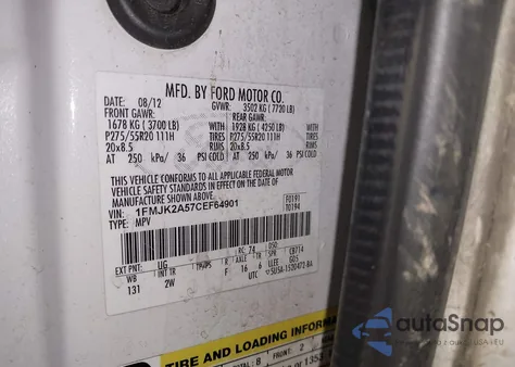 2012 Ford Expedition El Limited z USA, uszkodzony, nr VIN 1FMJK2A57CEF64901